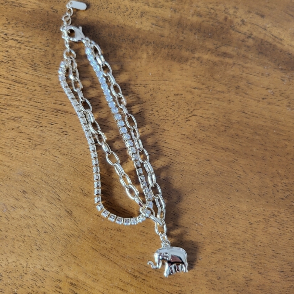 Gold and Diamond Elephant Charm Bracelet NEW